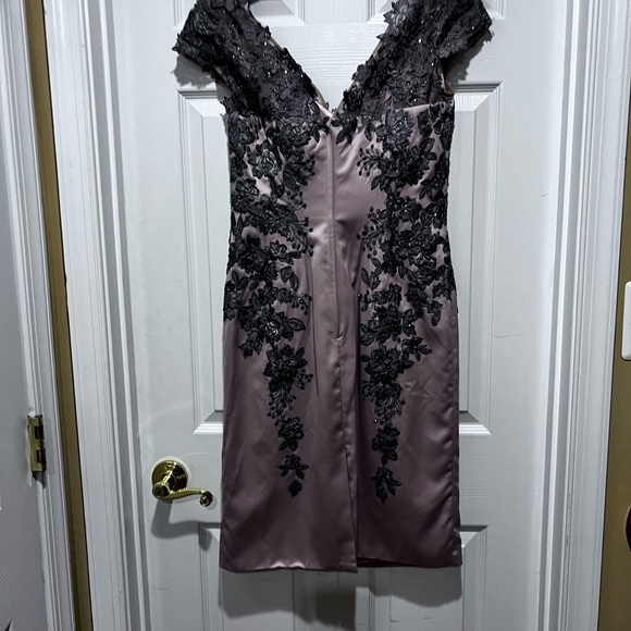 NWT La Femme - 21683 Lace Embellished Cocktail Dress size
8 / Champagne/Gray - Picture 6 of 11